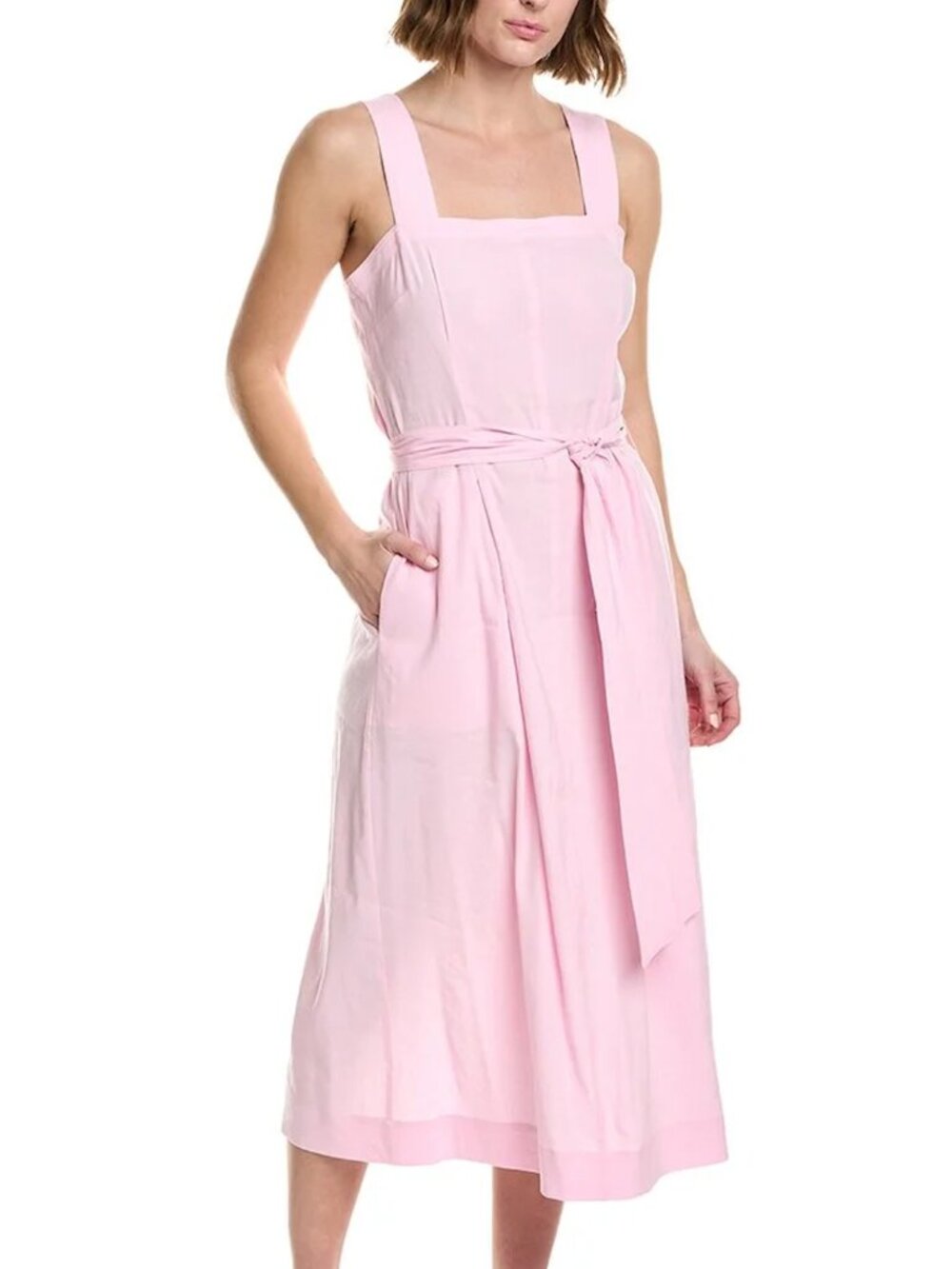 vince pink linen blend midi dress LIKE NEW size S (MISSING BELT)